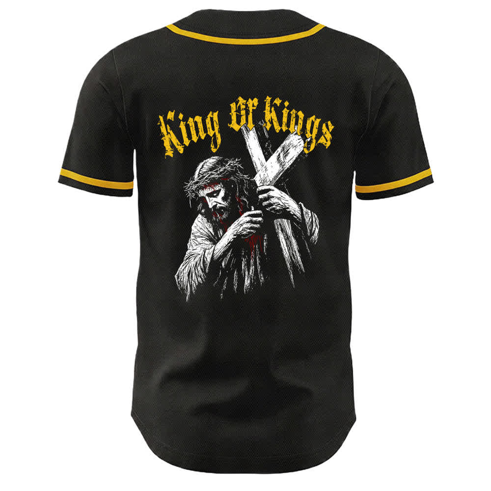 Camiseta de béisbol unisex de Christianartworkshop Rey de Reyes Número 33 Jesús Cargando la Cruz - image 2