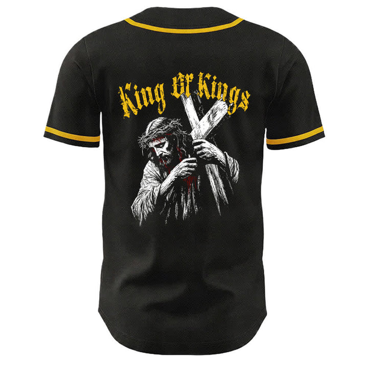 Camiseta de béisbol unisex de Christianartworkshop Rey de Reyes Número 33 Jesús Cargando la Cruz - image 2