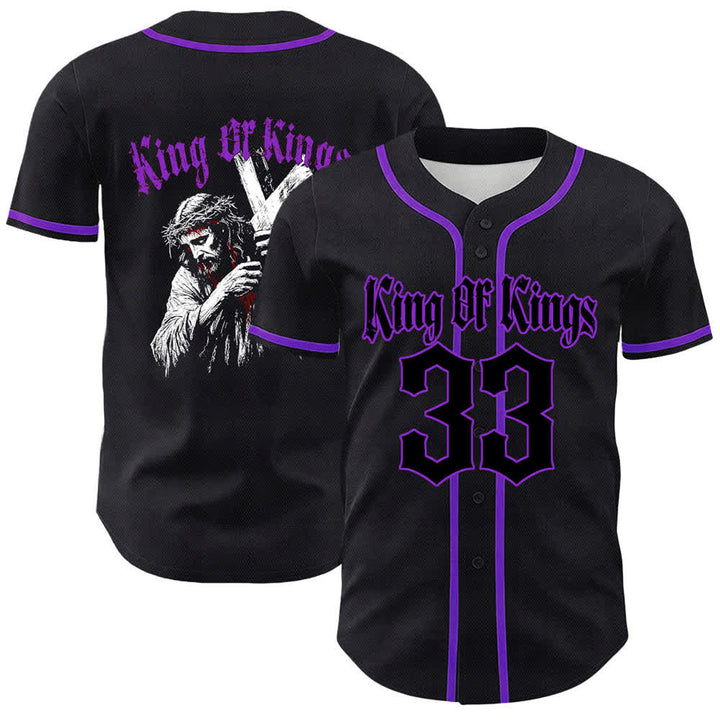 Camiseta de béisbol unisex de Christianartworkshop Rey de Reyes Número 33 Jesús Cargando la Cruz - Púrpura - 5XL - image 18
