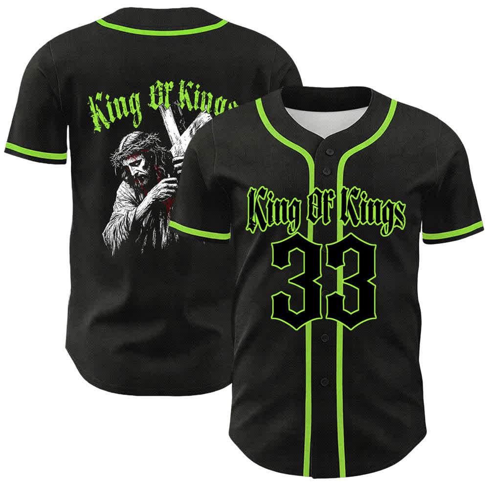 Camiseta de béisbol unisex de Christianartworkshop Rey de Reyes Número 33 Jesús Cargando la Cruz - Verde claro - 5XL - image 15