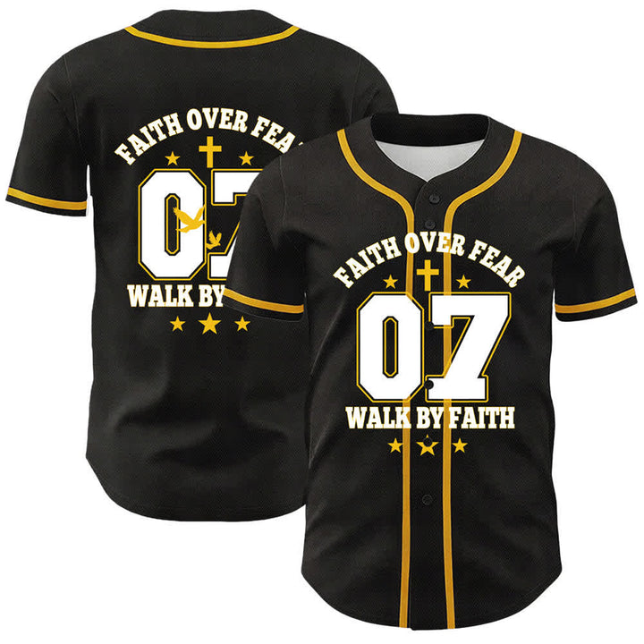 Christianartworkshop Camiseta de béisbol unisex Faith Over Fear Walk By Fear Número 07 Dove Cross - Amarillo - 5XL - image 0