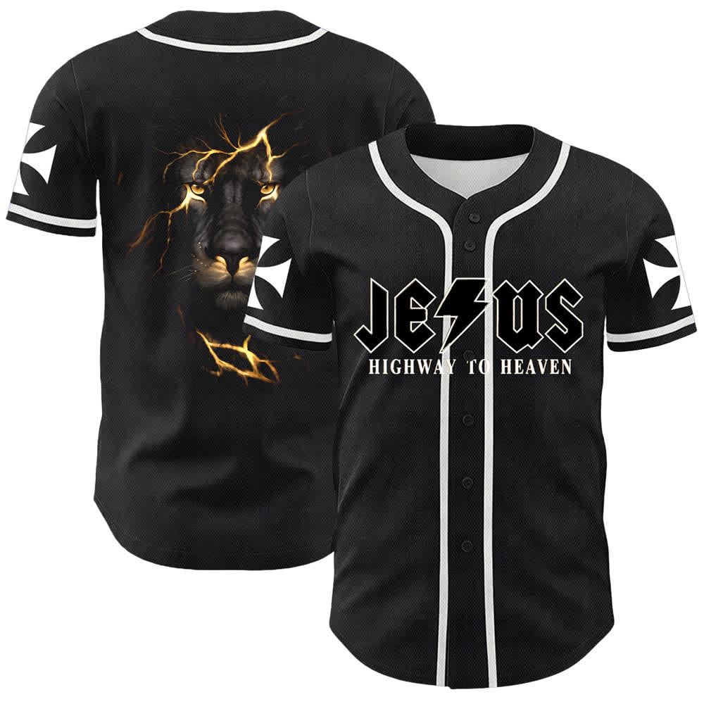 Camiseta de béisbol unisex con la imagen del León de Judá de la serie "Jesus Highway To Heaven" de Christianartworkshop, hecha con un carruaje al cielo. - Blanco - 5XL - image 3