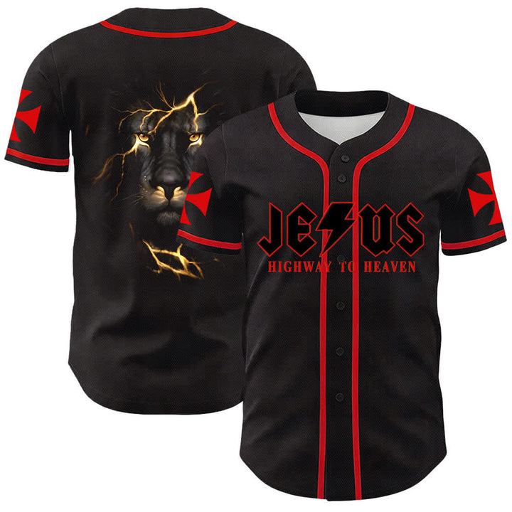 Camiseta de béisbol unisex con la imagen del León de Judá de la serie "Jesus Highway To Heaven" de Christianartworkshop, hecha con un carruaje al cielo. - Rojo - 5XL - image 6