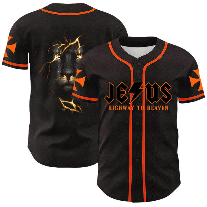 Camiseta de béisbol unisex con la imagen del León de Judá de la serie "Jesus Highway To Heaven" de Christianartworkshop, hecha con un carruaje al cielo. - Naranja - 5XL - image 9