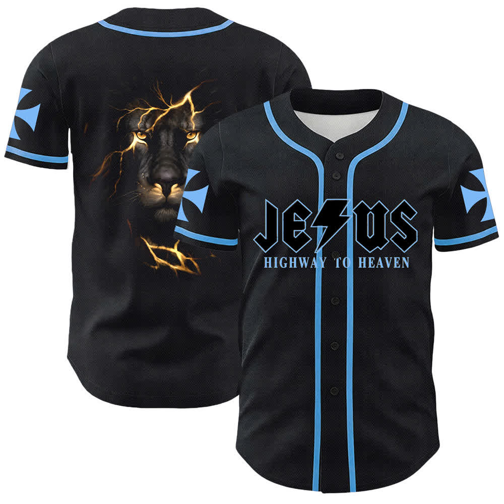 Camiseta de béisbol unisex con la imagen del León de Judá de la serie "Jesus Highway To Heaven" de Christianartworkshop, hecha con un carruaje al cielo. - Azul - 5XL - image 12