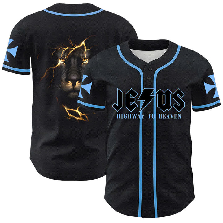 Camiseta de béisbol unisex con la imagen del León de Judá de la serie "Jesus Highway To Heaven" de Christianartworkshop, hecha con un carruaje al cielo. - Azul - 5XL - image 12
