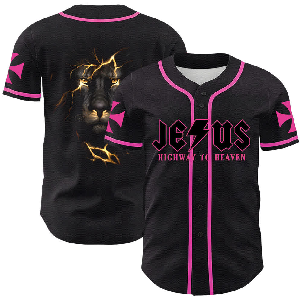 Camiseta de béisbol unisex con la imagen del León de Judá de la serie "Jesus Highway To Heaven" de Christianartworkshop, hecha con un carruaje al cielo. - Rosa - 5XL - image 21
