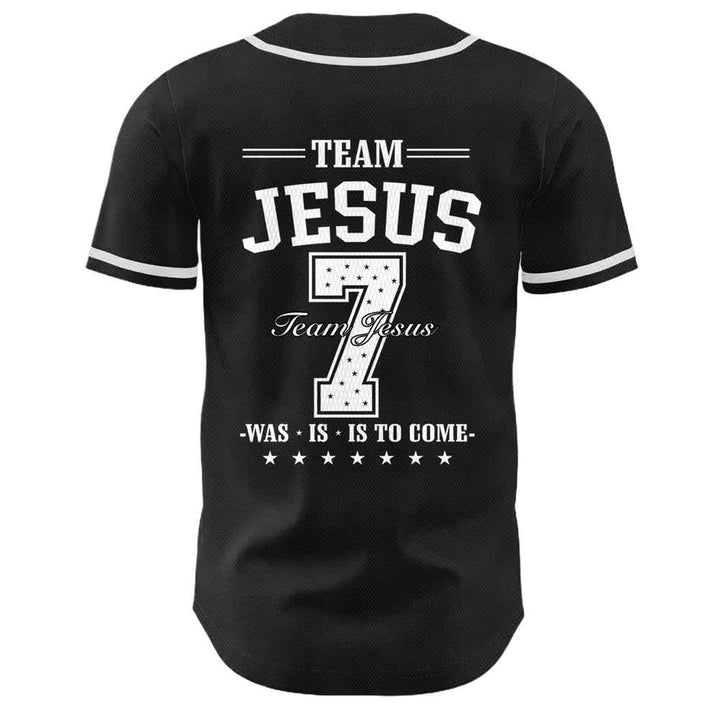 Camiseta de béisbol unisex del equipo de Christianartworkshop Jesús número 7: Fue, es, es y vendrá. - image 7