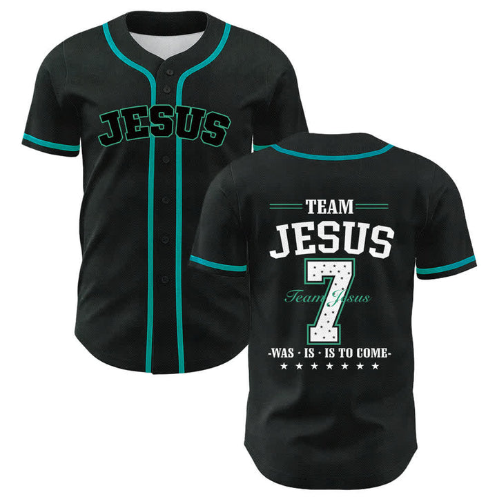 Camiseta de béisbol unisex del equipo de Christianartworkshop Jesús número 7: Fue, es, es y vendrá. - Verde oscuro - 5XL - image 24