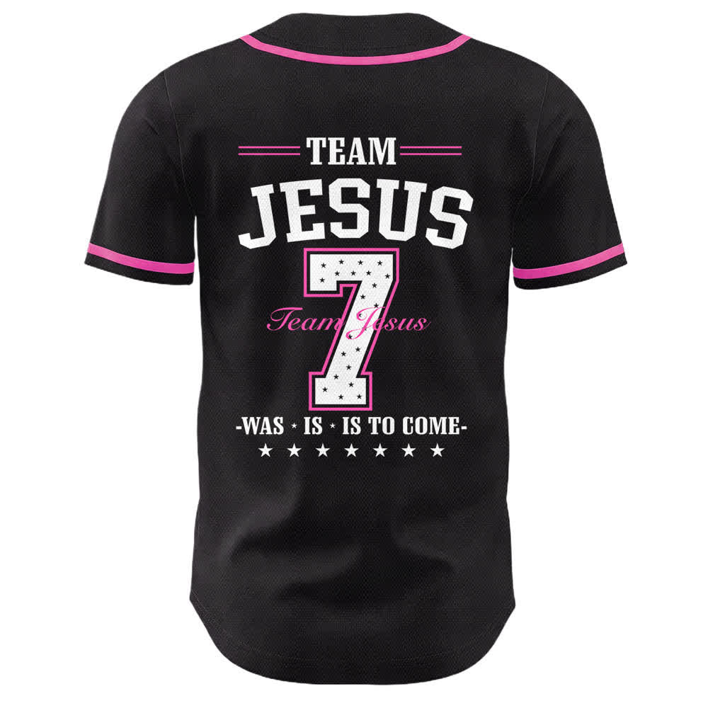 Camiseta de béisbol unisex del equipo de Christianartworkshop Jesús número 7: Fue, es, es y vendrá. - image 10
