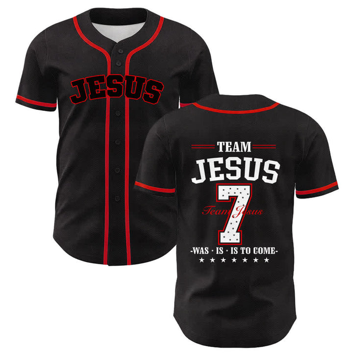 Camiseta de béisbol unisex del equipo de Christianartworkshop Jesús número 7: Fue, es, es y vendrá. - Rojo - 5XL - image 12