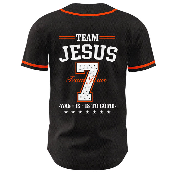 Camiseta de béisbol unisex del equipo de Christianartworkshop Jesús número 7: Fue, es, es y vendrá. - image 16