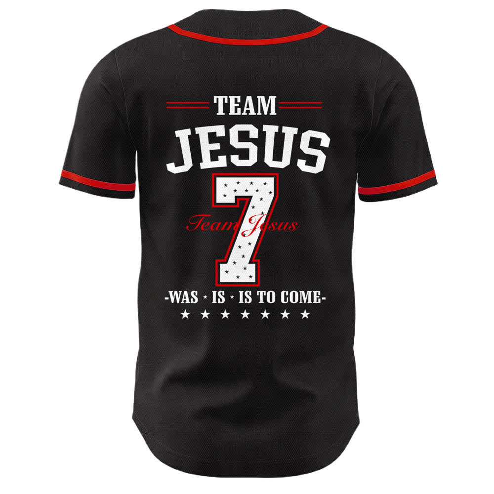 Camiseta de béisbol unisex del equipo de Christianartworkshop Jesús número 7: Fue, es, es y vendrá. - image 13