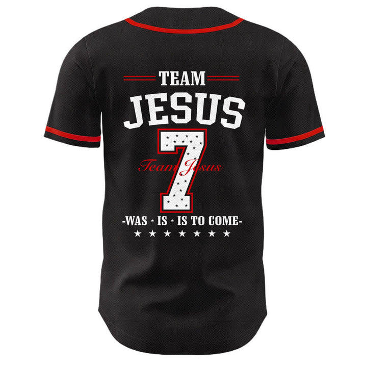 Camiseta de béisbol unisex del equipo de Christianartworkshop Jesús número 7: Fue, es, es y vendrá. - image 13