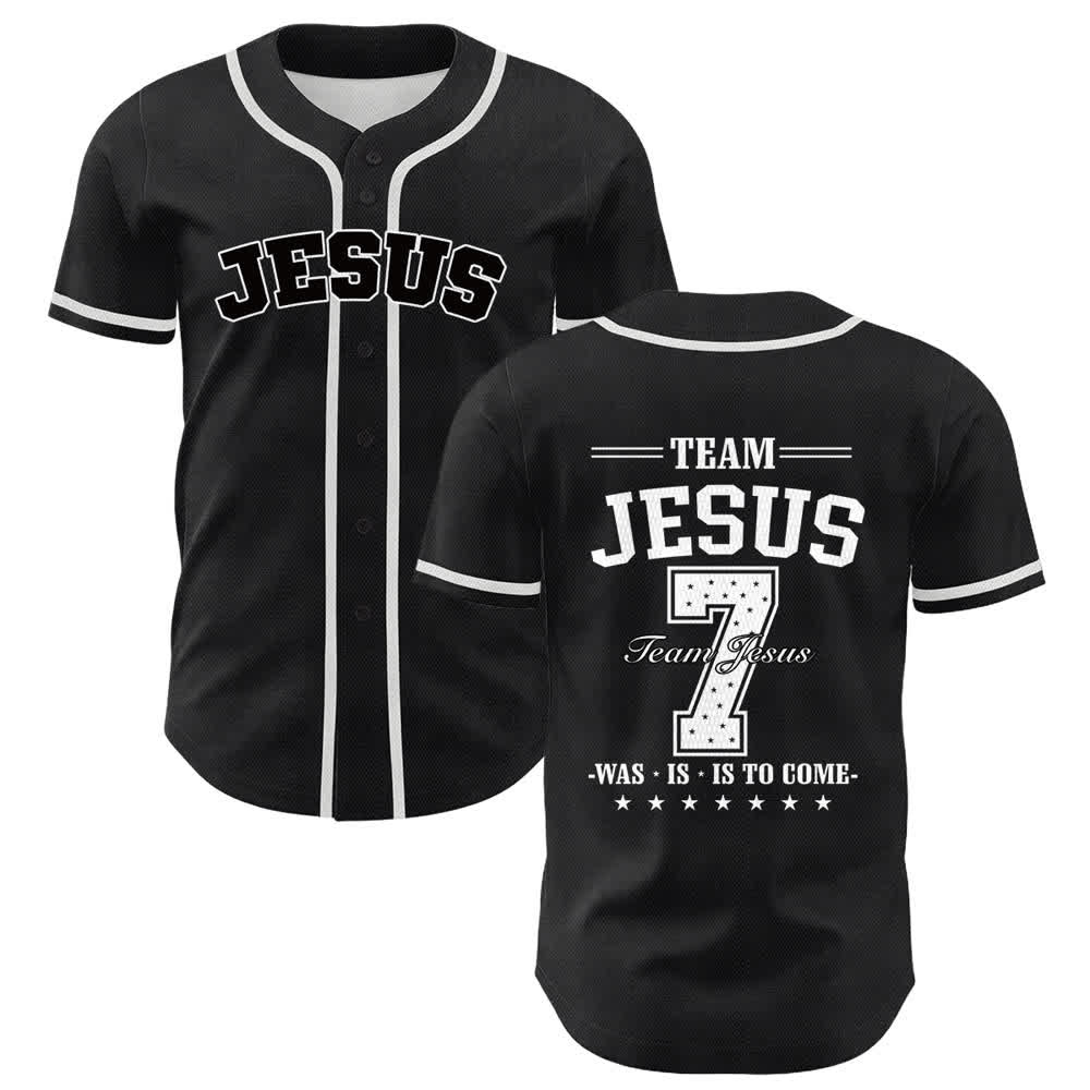 Camiseta de béisbol unisex del equipo de Christianartworkshop Jesús número 7: Fue, es, es y vendrá. - Blanco - 5XL - image 6
