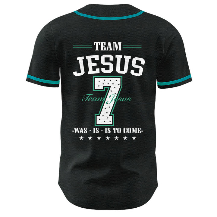 Camiseta de béisbol unisex del equipo de Christianartworkshop Jesús número 7: Fue, es, es y vendrá. - image 25
