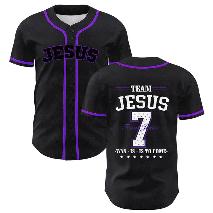 Camiseta de béisbol unisex del equipo de Christianartworkshop Jesús número 7: Fue, es, es y vendrá. - Púrpura - 5XL - image 21
