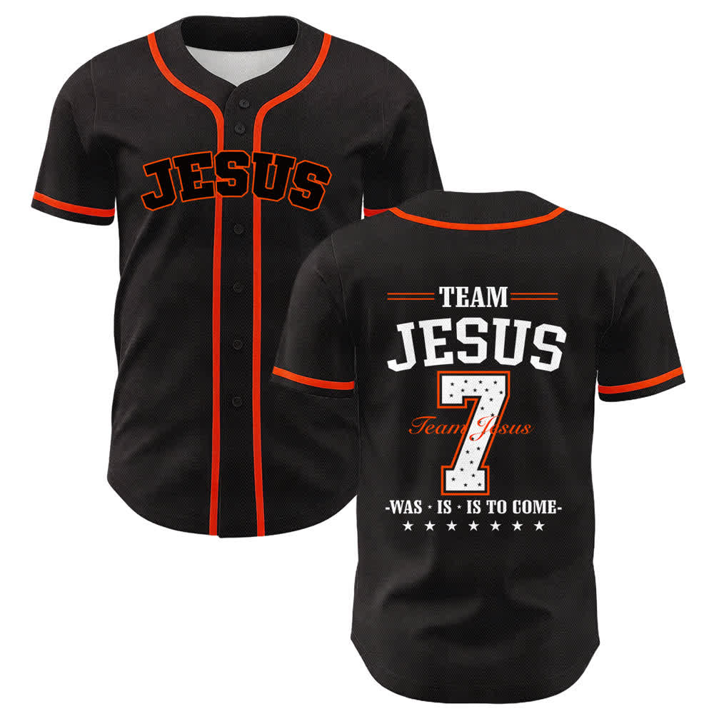 Camiseta de béisbol unisex del equipo de Christianartworkshop Jesús número 7: Fue, es, es y vendrá. - Naranja - 5XL - image 15