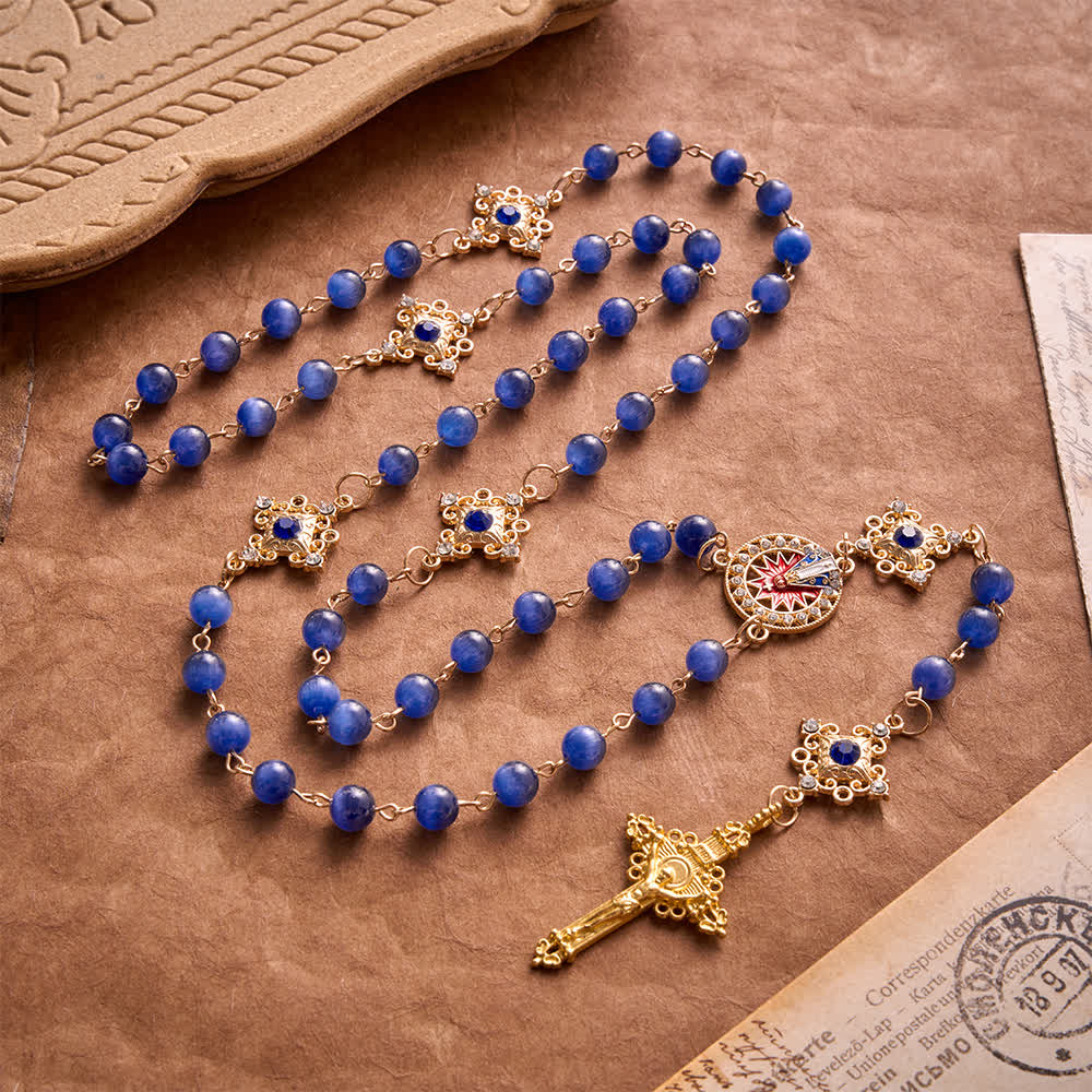 Christianartworkshop Rosario antiguo de cuentas de ojo de gato azul con filigrana: emblema de la calma y el resplandor celestial. - image 5