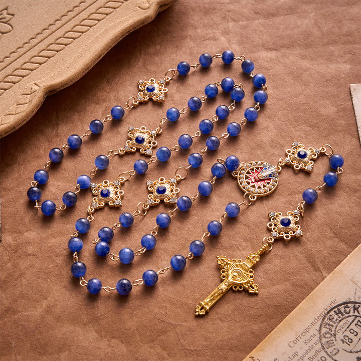 Christianartworkshop Rosario antiguo de cuentas de ojo de gato azul con filigrana: emblema de la calma y el resplandor celestial. - Rosario de ojos de gato azul - image 0