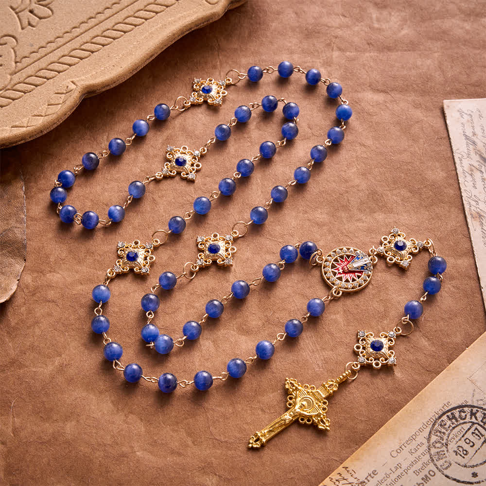 Christianartworkshop Rosario antiguo de cuentas de ojo de gato azul con filigrana: emblema de la calma y el resplandor celestial. - image 6