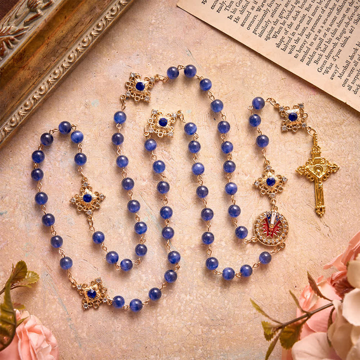 Christianartworkshop Rosario antiguo de cuentas de ojo de gato azul con filigrana: emblema de la calma y el resplandor celestial. - image 2