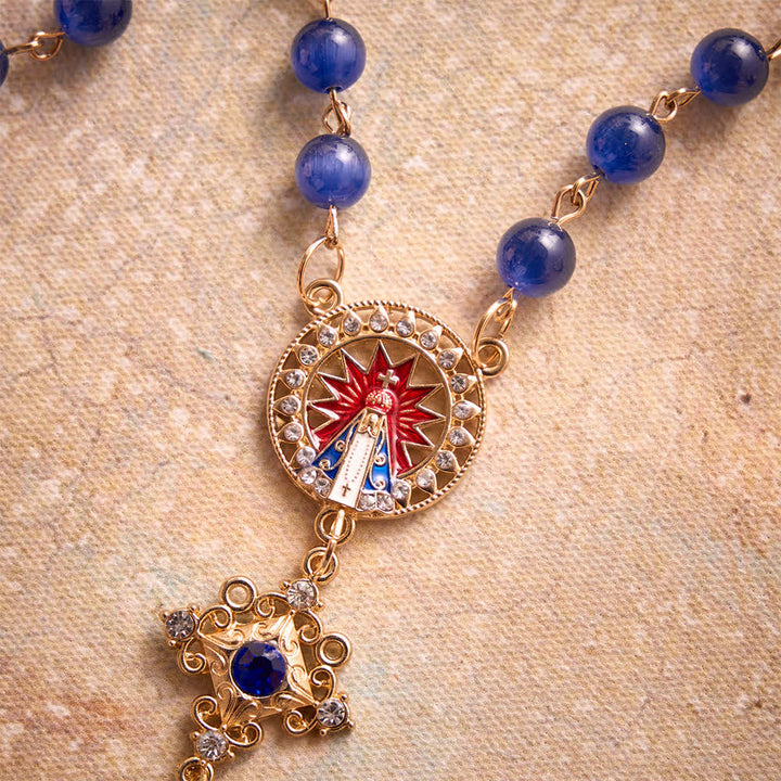 Christianartworkshop Rosario antiguo de cuentas de ojo de gato azul con filigrana: emblema de la calma y el resplandor celestial. - image 8