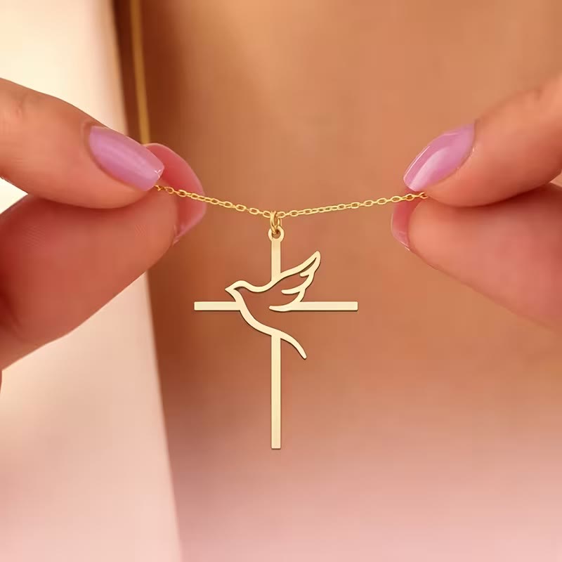 Christianartworkshop Collar con colgante de cruz de paloma de contorno minimalista: emblema de la paz celestial pura. - Dorado - image 0