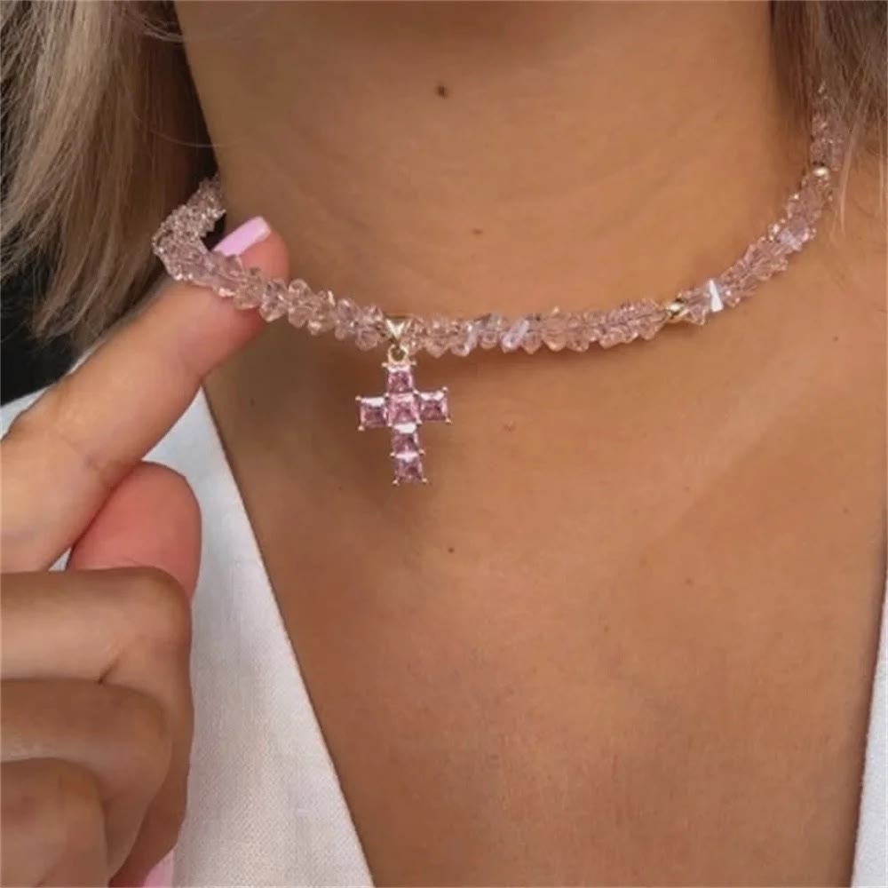 Christianartworkshop Pulsera con dije de cruz y cuentas de cristal facetadas: emblema de una brillante bendición celestial. - image 1