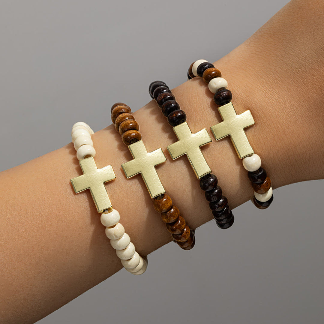Christianartworkshop Pulsera elástica con cruz de cuentas de madera natural: emblema del refugio celestial estable. - F - image 5