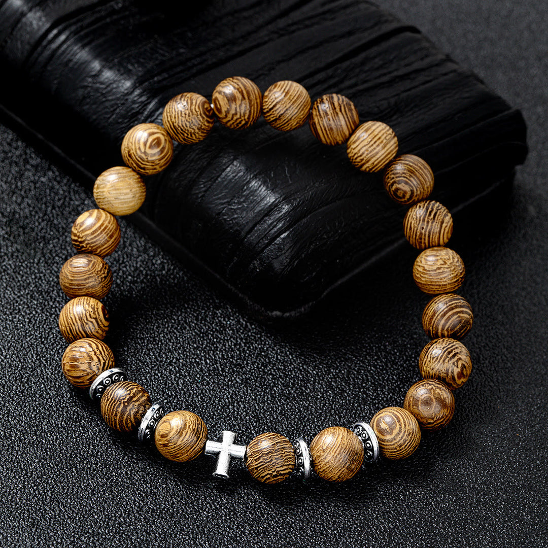 Christianartworkshop Pulsera elástica con cruz de cuentas de madera natural: emblema del refugio celestial estable. - image 10