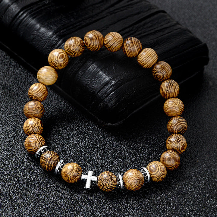 Christianartworkshop Pulsera elástica con cruz de cuentas de madera natural: emblema del refugio celestial estable. - image 10