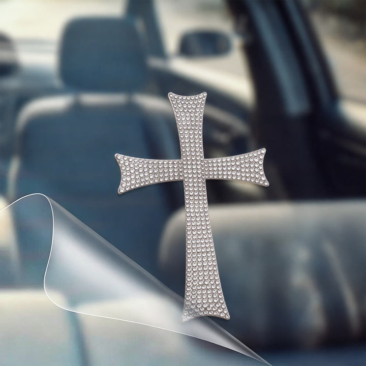 Christianartworkshop Pegatina para coche con cruz de diamantes de imitación brillantes: Emblema de protección celestial constante en la carretera. - image 0