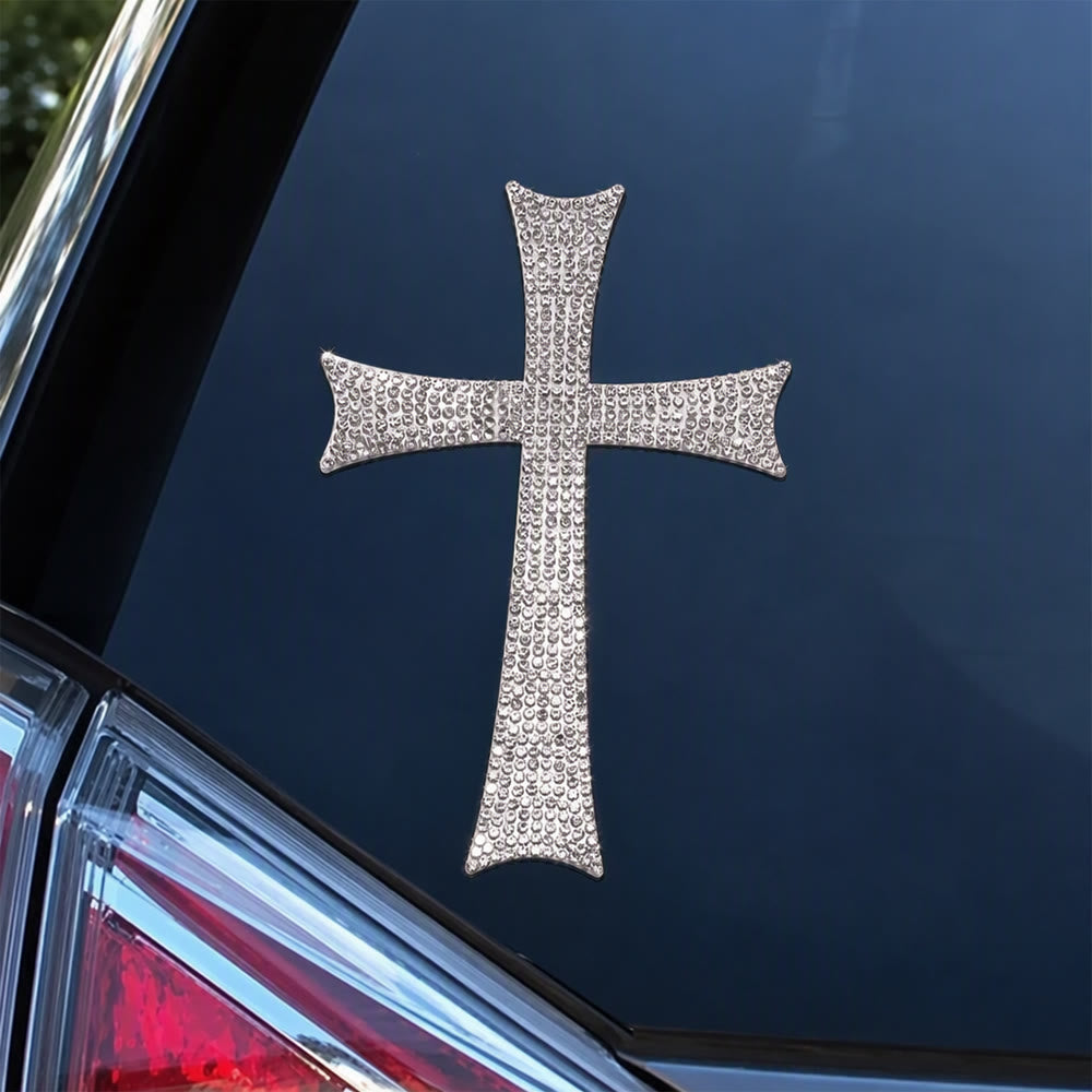 Christianartworkshop Pegatina para coche con cruz de diamantes de imitación brillantes: Emblema de protección celestial constante en la carretera. - image 2