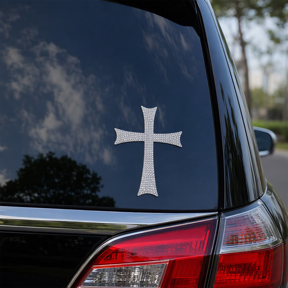 Christianartworkshop Pegatina para coche con cruz de diamantes de imitación brillantes: Emblema de protección celestial constante en la carretera. - image 3