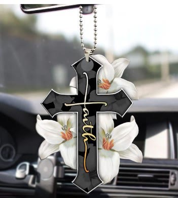 Christianartworkshop Colgante para coche con cruz floral de la fe: emblema de la cálida bendición del viaje celestial. - Lirio blanco - image 7