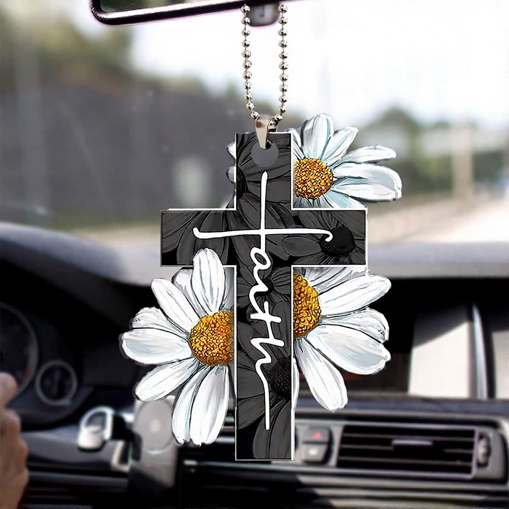Christianartworkshop Colgante para coche con cruz floral de la fe: emblema de la cálida bendición del viaje celestial. - Pintura al óleo vintage Margarita - image 5