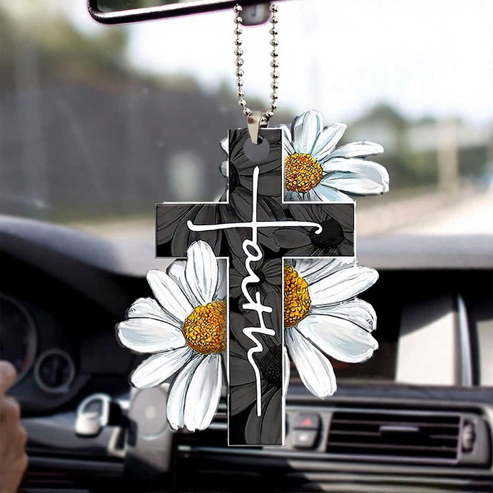 Christianartworkshop Colgante para coche con cruz floral de la fe: emblema de la cálida bendición del viaje celestial. - Pintura al óleo vintage Margarita - image 5