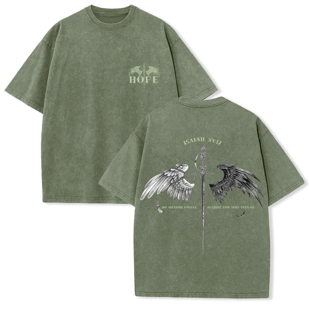 Christianartworkshop Camiseta lavada con la frase "Isaías 54:17 Alas de Esperanza" - Verde militar - 4XL - image 3