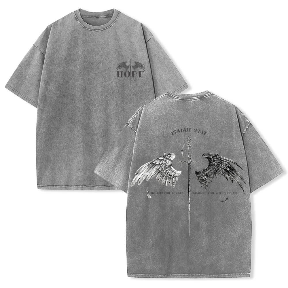 Christianartworkshop Camiseta lavada con la frase "Isaías 54:17 Alas de Esperanza" - Gris - 4XL - image 15