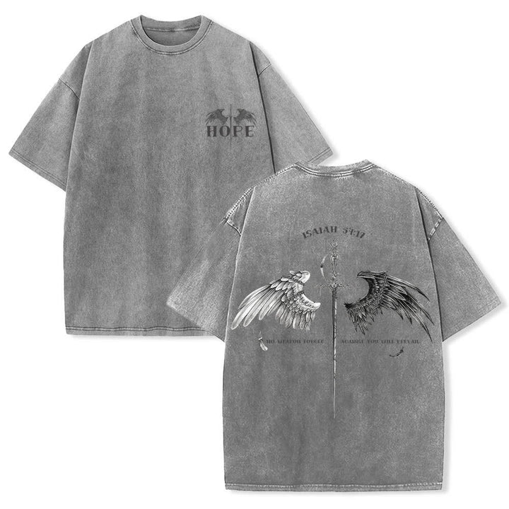 Christianartworkshop Camiseta lavada con la frase "Isaías 54:17 Alas de Esperanza" - Gris - 4XL - image 15