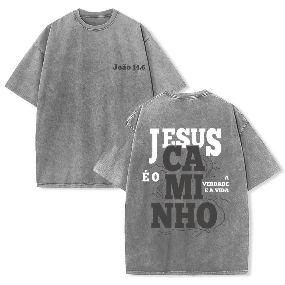Christianartworkshop Camiseta extragrande vintage lavada de Jesús Caminho - Gris - 4XL - image 0