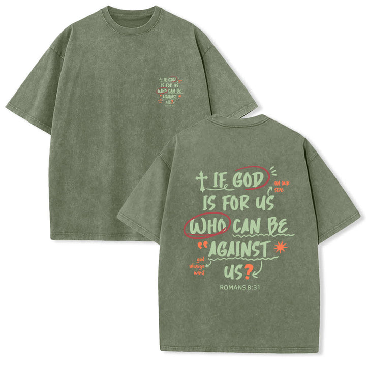 Christianartworkshop Camiseta lavada de corte recto Si Dios está con nosotros - Verde militar - 4XL - image 3