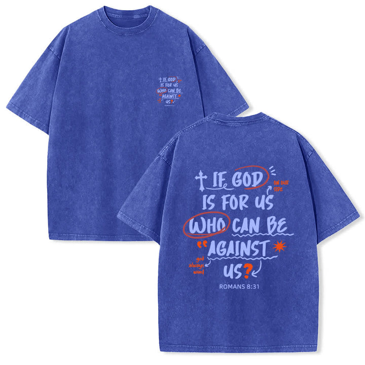 Christianartworkshop Camiseta lavada de corte recto Si Dios está con nosotros - Azul - 4XL - image 18