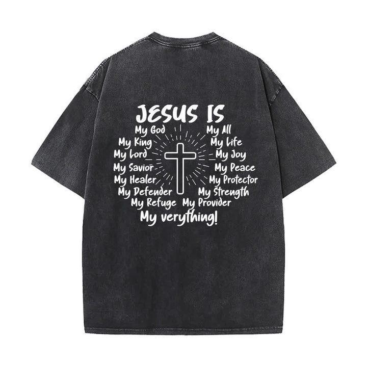 Christianartworkshop Camiseta extragrande lavada con estampado de la cruz en la espalda de Jesús - image 1