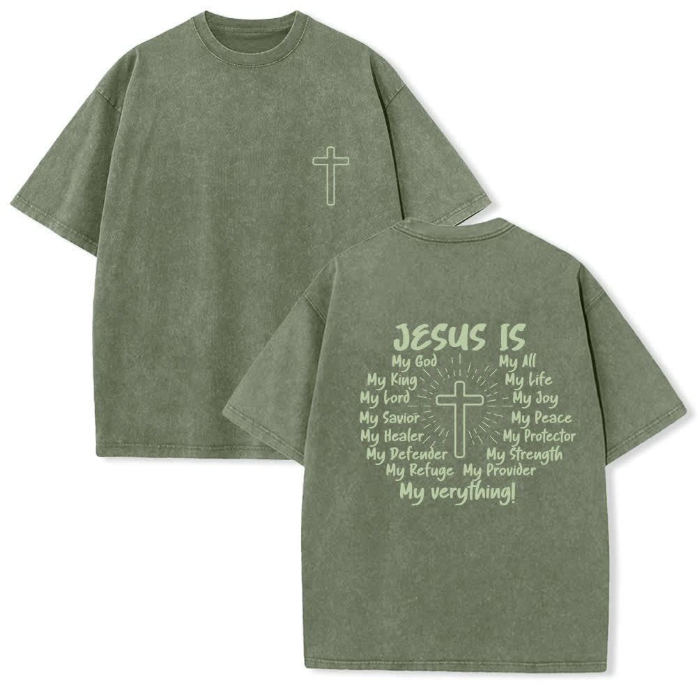 Christianartworkshop Camiseta extragrande lavada con estampado de la cruz en la espalda de Jesús - Verde militar - 4XL - image 3