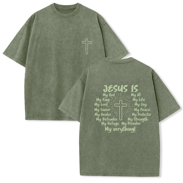 Christianartworkshop Camiseta extragrande lavada con estampado de la cruz en la espalda de Jesús - Verde militar - 4XL - image 3