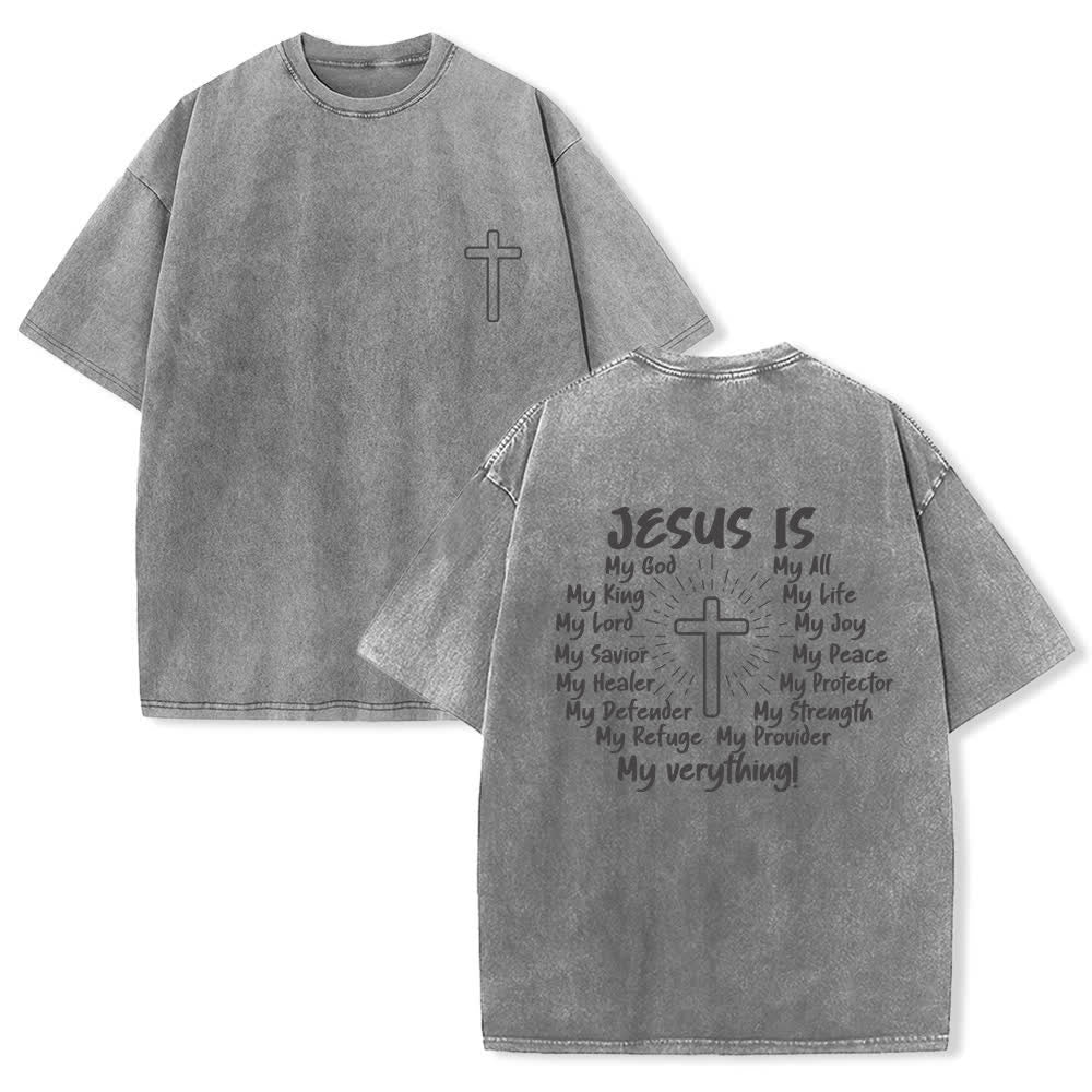 Christianartworkshop Camiseta extragrande lavada con estampado de la cruz en la espalda de Jesús - Gris - 4XL - image 12
