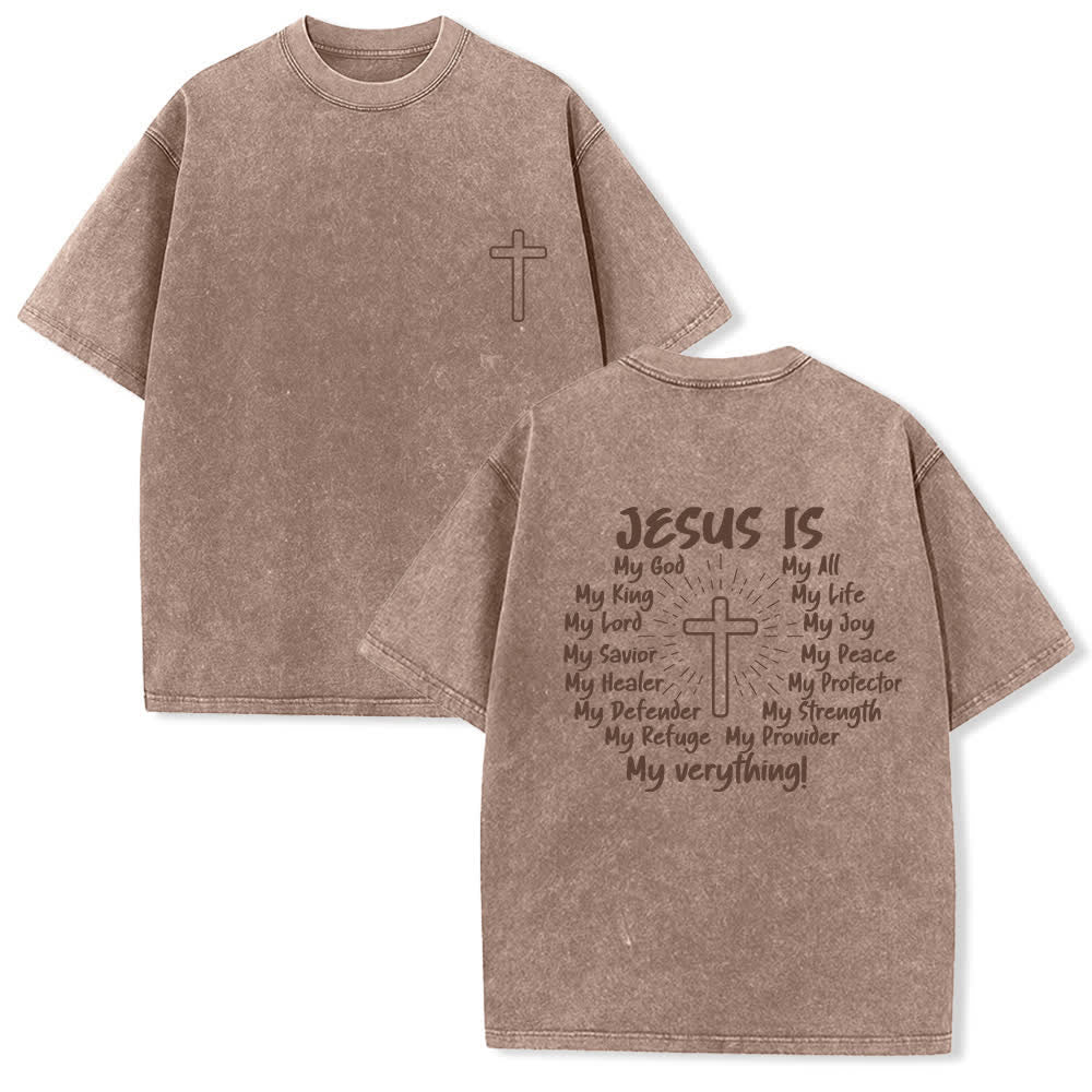 Christianartworkshop Camiseta extragrande lavada con estampado de la cruz en la espalda de Jesús - Marrón - 4XL - image 9