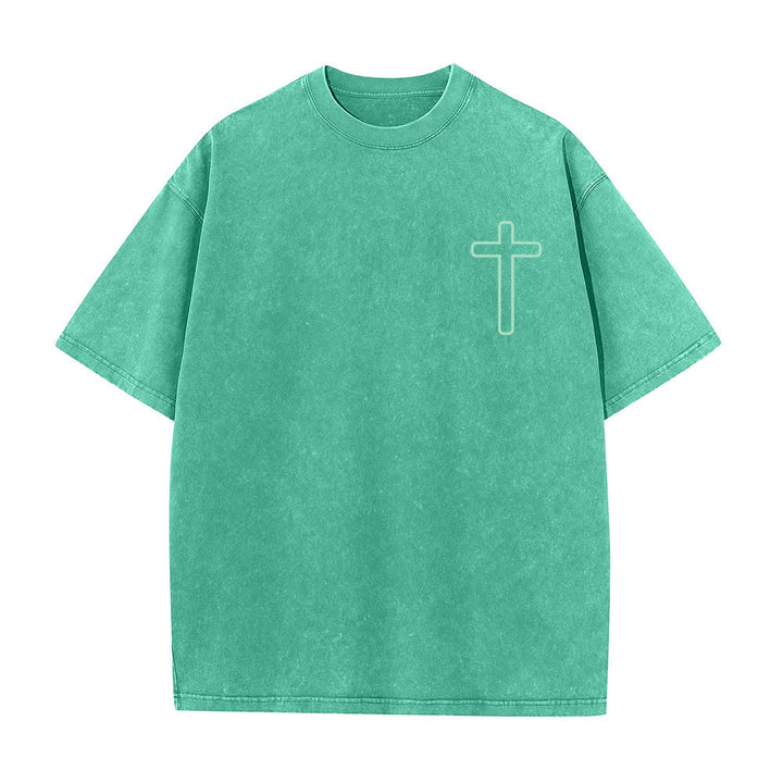 Christianartworkshop Camiseta extragrande lavada con estampado de la cruz en la espalda de Jesús - image 17